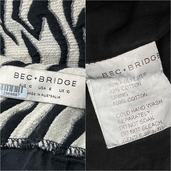 BEC BRIDGE 90s Zebra Stripe Square Neck Sleeveless Cutout Open Back Mini Dress 6 - Picture 11 of 13